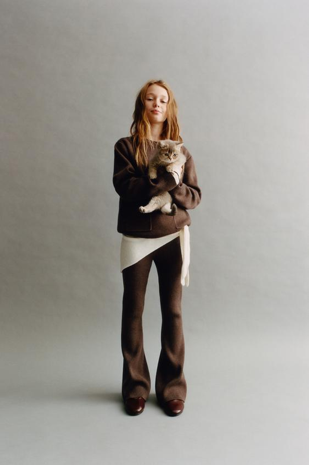 ZARA БРЮКИ FLARE В РУБЧИК, КОРИЧНЕВЫЙ