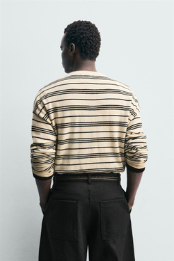 ZARA ДЖЕМПЕР В ПОЛОСКУ С ВОРОТНИКОМ НА ПУГОВИЦАХ, ЭКРЮ