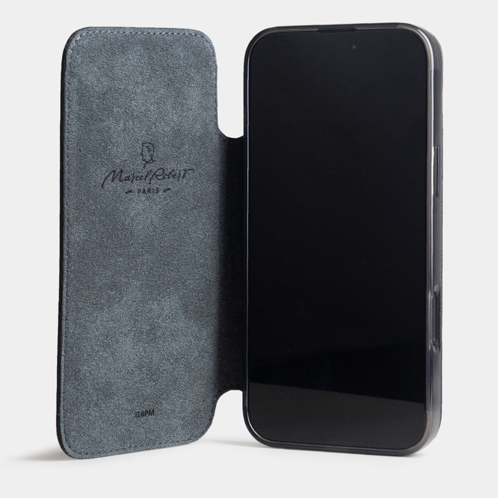 Чехол-книжка кожаная для iPhone 17 Air, теленок черного цвета