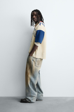 ZARA ФУТБОЛКА РЕТРО В СТИЛЕ ПРЕППИ, ЭКРЮ