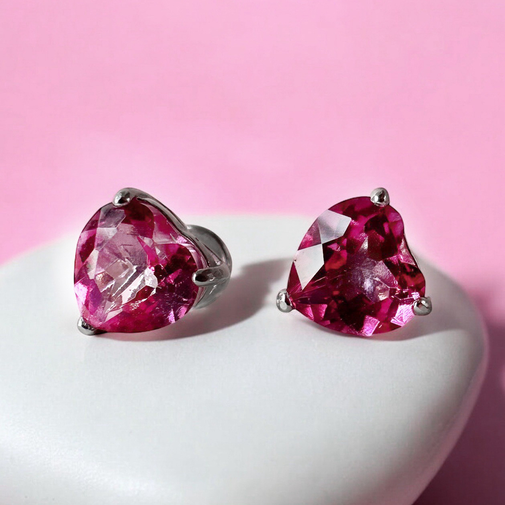 Серьги Сердце с розовым топазом