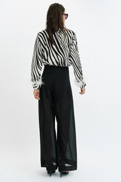 ZARA БРЮКИ ПОЛУПРОЗРАЧНЫЕ ШИРОКИЕ БРЮКИ, ЧЕРНЫЙ