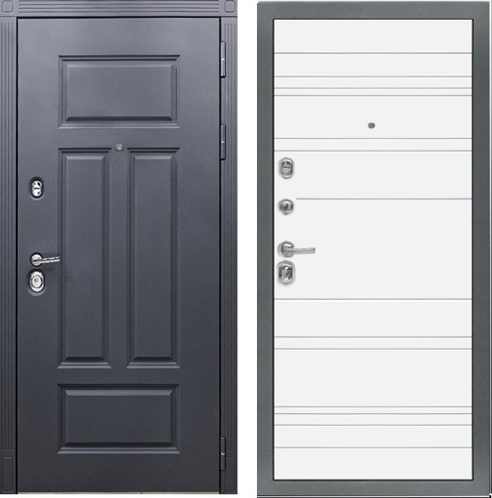 Входная дверь с шумоизоляцией STR MX-29 Ясень графит / Д 5 Софт белый (белый матовый, без текстуры)