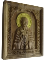 Освященная Икона Сергия Радонежского резная из дуба.