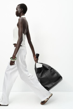 ZARA ШИРОКИЕ БРЮКИ С ПРЯЖКАМИ ИЗ ЛЬНА, БЕЛЫЙ