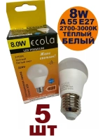 Лампочка светодиодная А55 8 W E27 5шт
