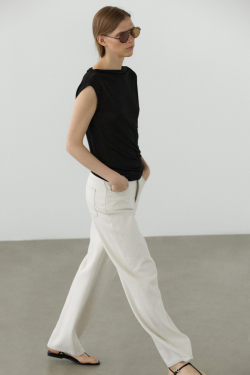 Massimo Dutti Асимметричная легкая футболка с металлическим блеском, черный