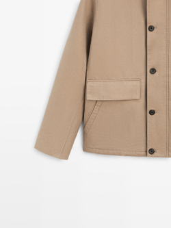 Massimo Dutti Куртка из смесового льна с карманами, бежевый