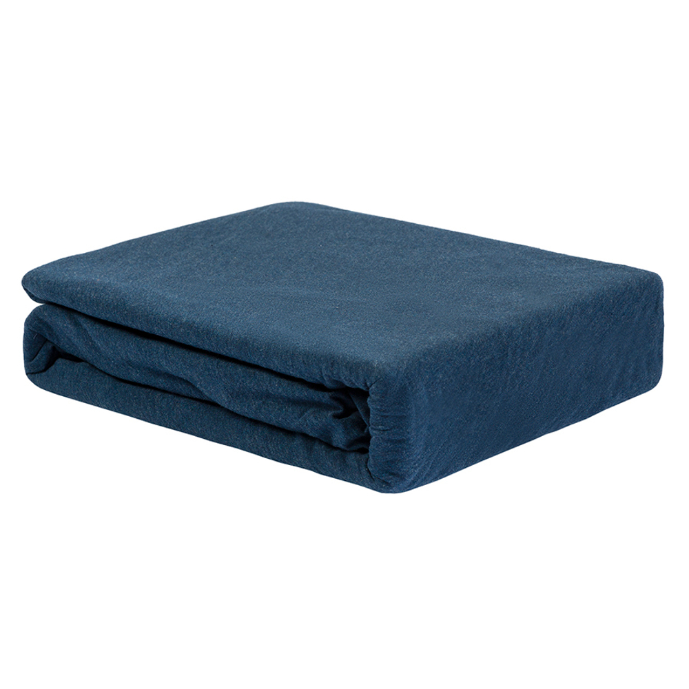 Простыня на резинке из хлопкового трикотажа темно-синего цвета из коллекции essential, 180х200х30 см