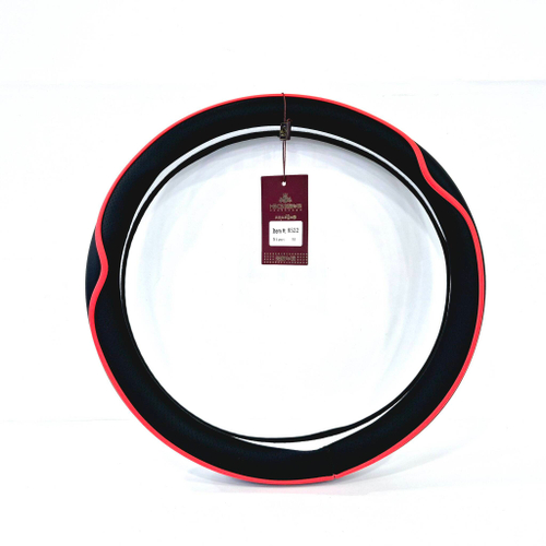 8522 / Оплетка на руль чёрная кожа+микрофибра с красной полосой, размер M ITEM# 8522, серия клссик (1 шт.)