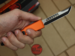 Нож Microtech Ultratech Helhound H/E - оранжевая рукоять, черный клинок RK-363