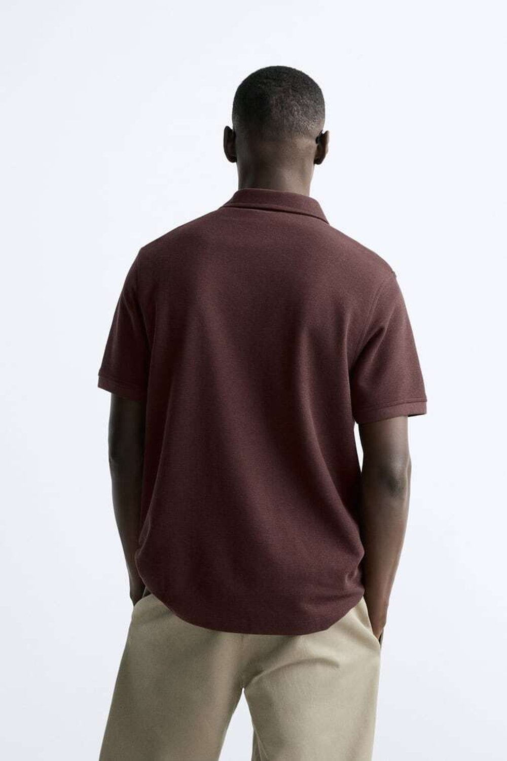 ZARA ПОЛО ИЗ РЕЛЬЕФНОЙ ТКАНИ, БОРДОВЫЙ