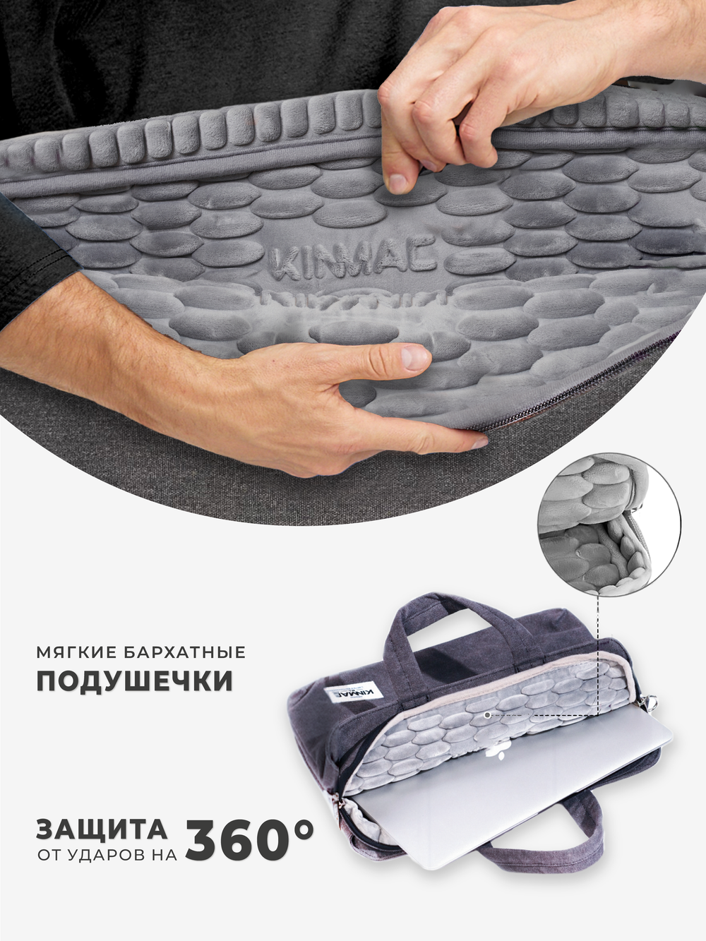 Сумка для ноутбука 15,6" и 17" с ремнем на плечо и 3 отделениями (Серый)