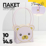 Пакет подарочный 14.5х10х14.5см Ваза для цветов "Мишка" (Сиреневый)