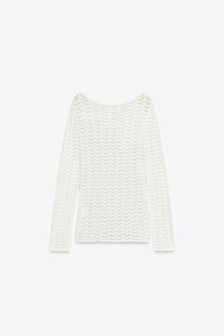 ZARA ТРИКОТАЖНЫЙ ДЖЕМПЕР С РЕЛЬЕФНЫМ УЗОРОМ, БЕЛЫЙ