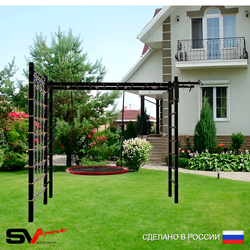 Уличная шведская стенка Sv Sport рукоход с комплектом турник прямой У5214 (Турник/Гнездо 80см/Сетка)