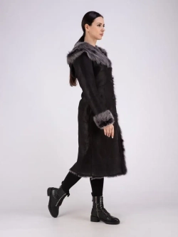 Дубленка натуральная с капюшоном длинная Турция