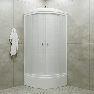 Душевая кабина "Стандарт 90*90 В" 1/4 круга, сред. подд., Лён, Белый, ДН4 (7 мест+сифон D50мм)