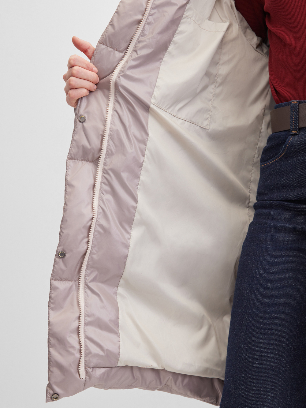 MIDI пуховик с объемным капюшоном, Beige Pink🐨🐨🐨