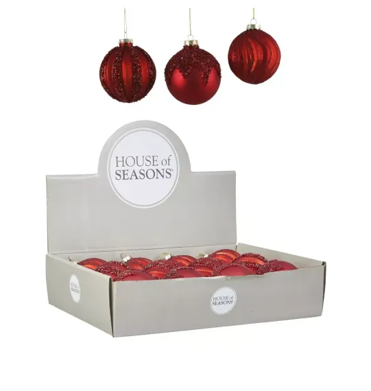 Набор стеклянных шаров Ларанж 80 мм., 12 шт., красный, House of Seasons (84020)
