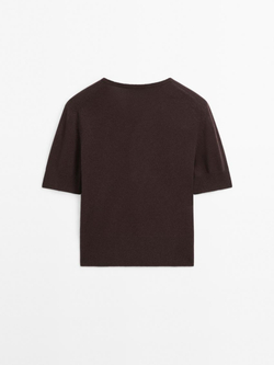 Massimo Dutti Свитер с короткими рукавами из смесовой шерсти, шоколадный