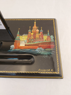Визитница настольная с расписной  ручкой "Москва Златоглавая" худ. Макарычев