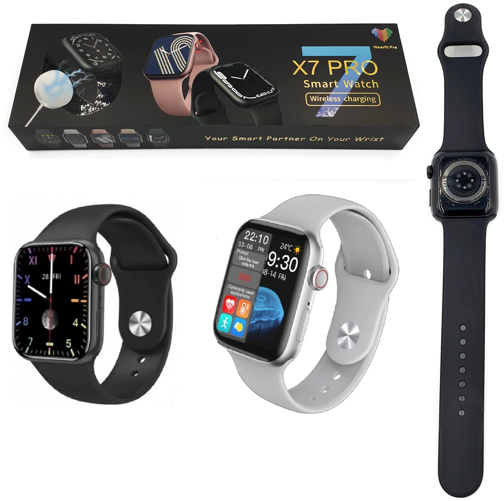 Умные смарт часы X7 PRO Smart Watch New 2022 / X7 про с беспроводной зарядкой, фитнес трекером, пульсометром / Идеальный подарок, 45mm, Black Черный