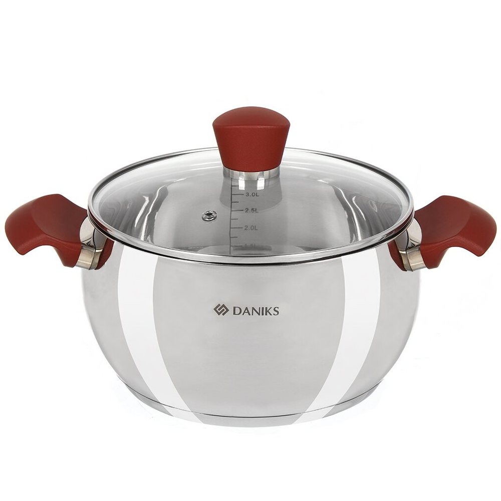 Кастрюля нерж, 3.6 л, с крыш, крыш стекло, Daniks, Орлея, GS-01159P-20CA