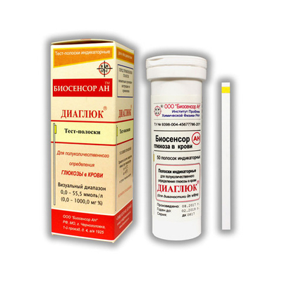 Диаглюк (глюкоза в цельной крови), Биосенсор АН, 50 полосок, 1уп.