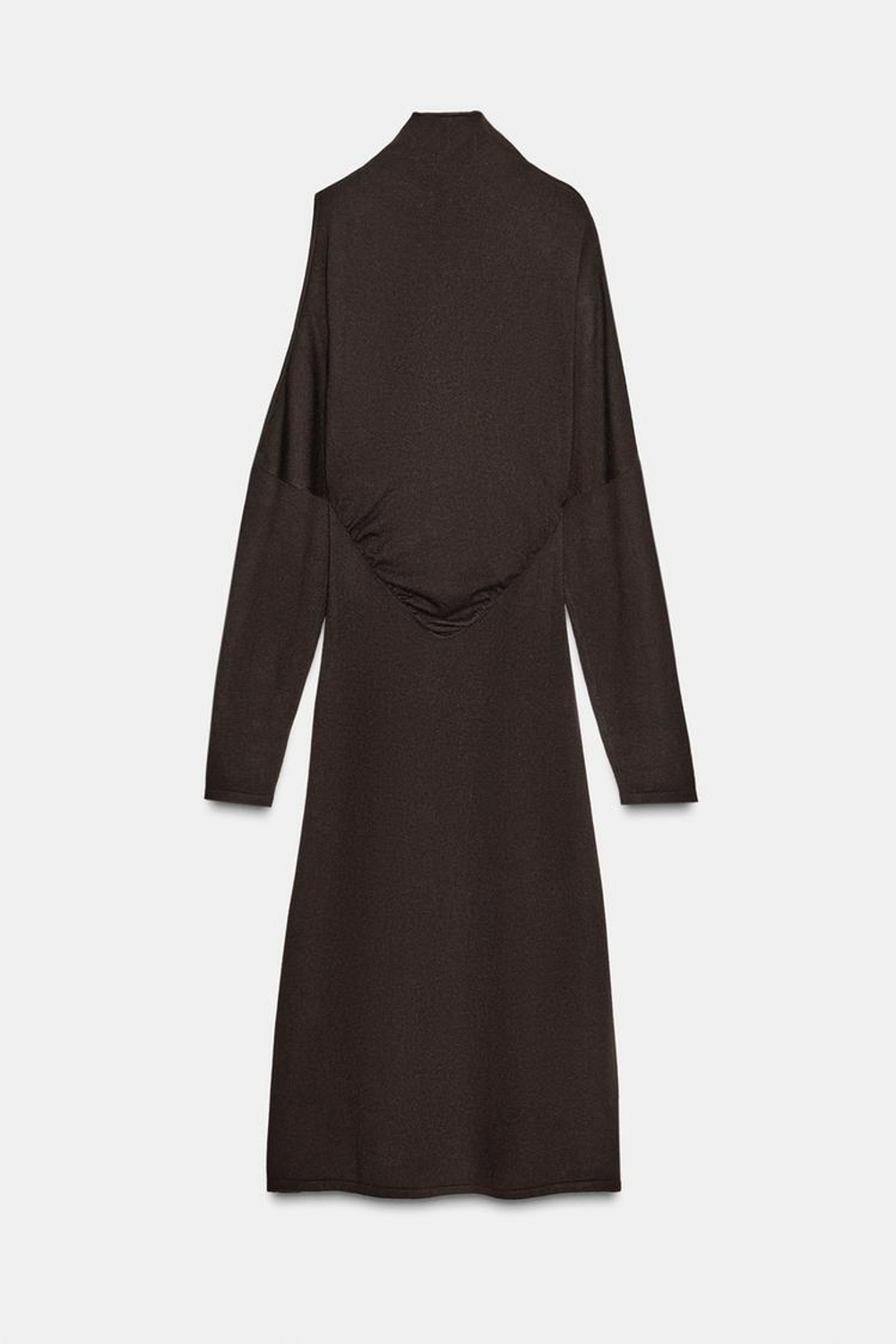 ZARA ТРИКОТАЖНОЕ ПЛАТЬЕ МИДИ С ВЫРЕЗАМИ, КОРИЧНЕВЫЙ