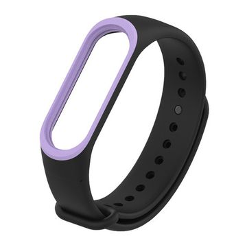 Cиликоновый двухцветный ремешок для фитнес браслета Xiaomi Mi Band 3 / 4 Черный с сиреневой вставкой
