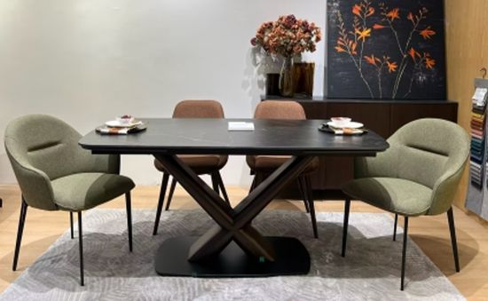 Стол BLANCO 160 MATT BLACK MARBLE SOLID CERAMIC / Орех