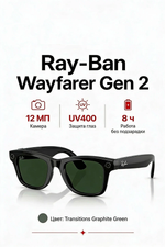 Умные очки Ray-Ban Wayfarer (Gen 2), линзы Transitions Graphite Green (фотохром), оправа Shiny Black, размер 50(M)