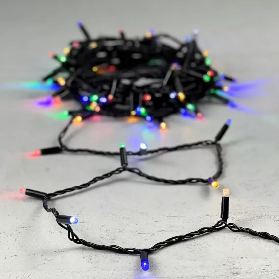 Светодиодная гирлянда с колпачком 100 разноцветных LED ламп 10 м., мерцание, 220-230 В., черный провод ПВХ, IP65, LTC (PST100BLWCAP-11-2M)