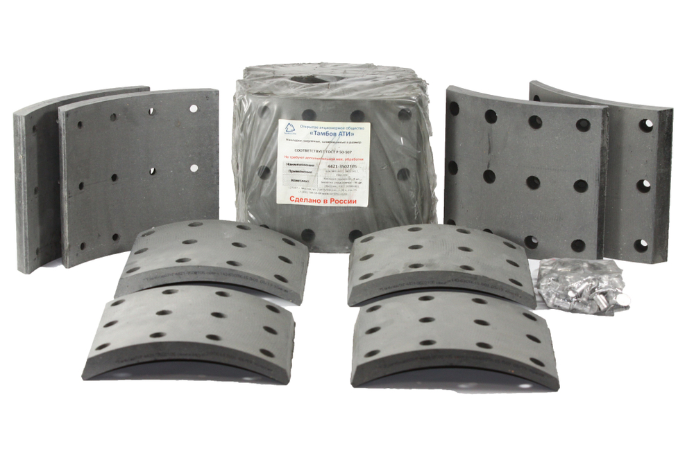 Рем. комплект тормозных накладок а/м ЗИЛ-4421, ПАЗ-Аврора (Сверл./раст./с заклёпками/ширина 180мм./ к-т 8 шт.) Тамбов АТИ