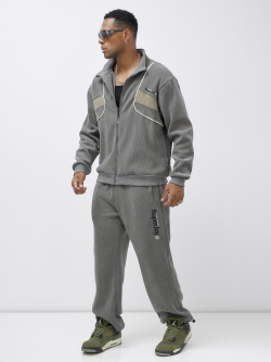 Спортивный костюм мужской демисезонный на флисе серого цвета 329Sr