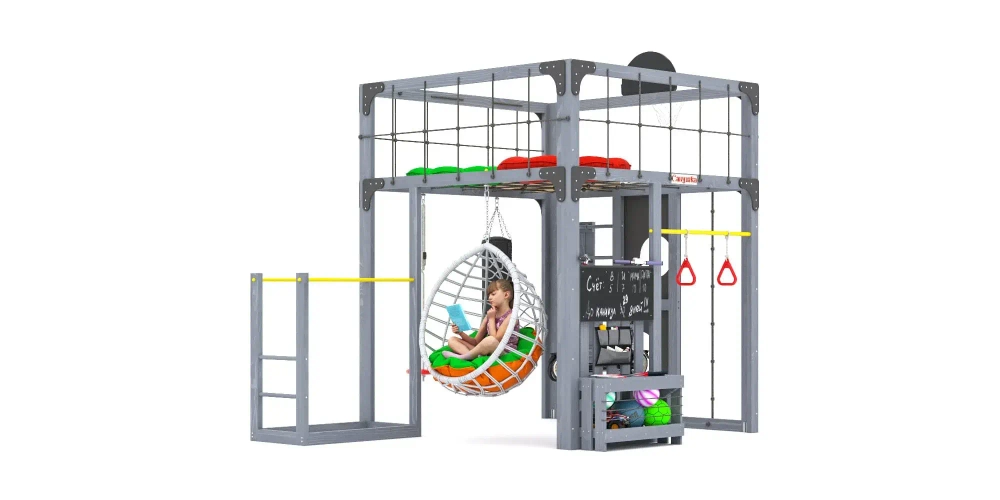 Детская площадка Савушка КУБ-1 (Серый) с подушками и коконом