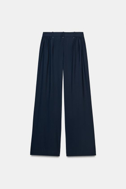 ZARA БРЮКИ WIDE LEG С ЗАЩИПАМИ — ZW COLLECTION, МОРСКОЙ СИНИЙ