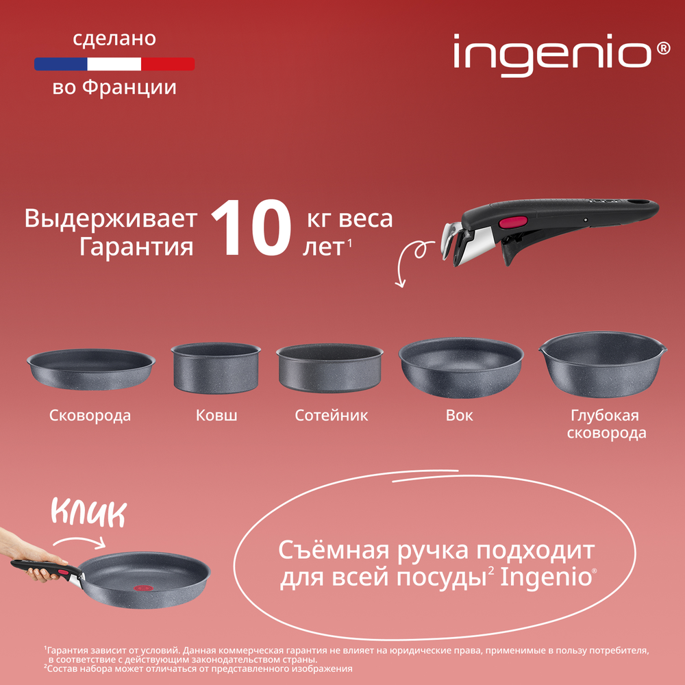 Набор посуды со съемной ручкой Tefal Ingenio Natural Force 5 предметов 16/20/22/28 см L3969053