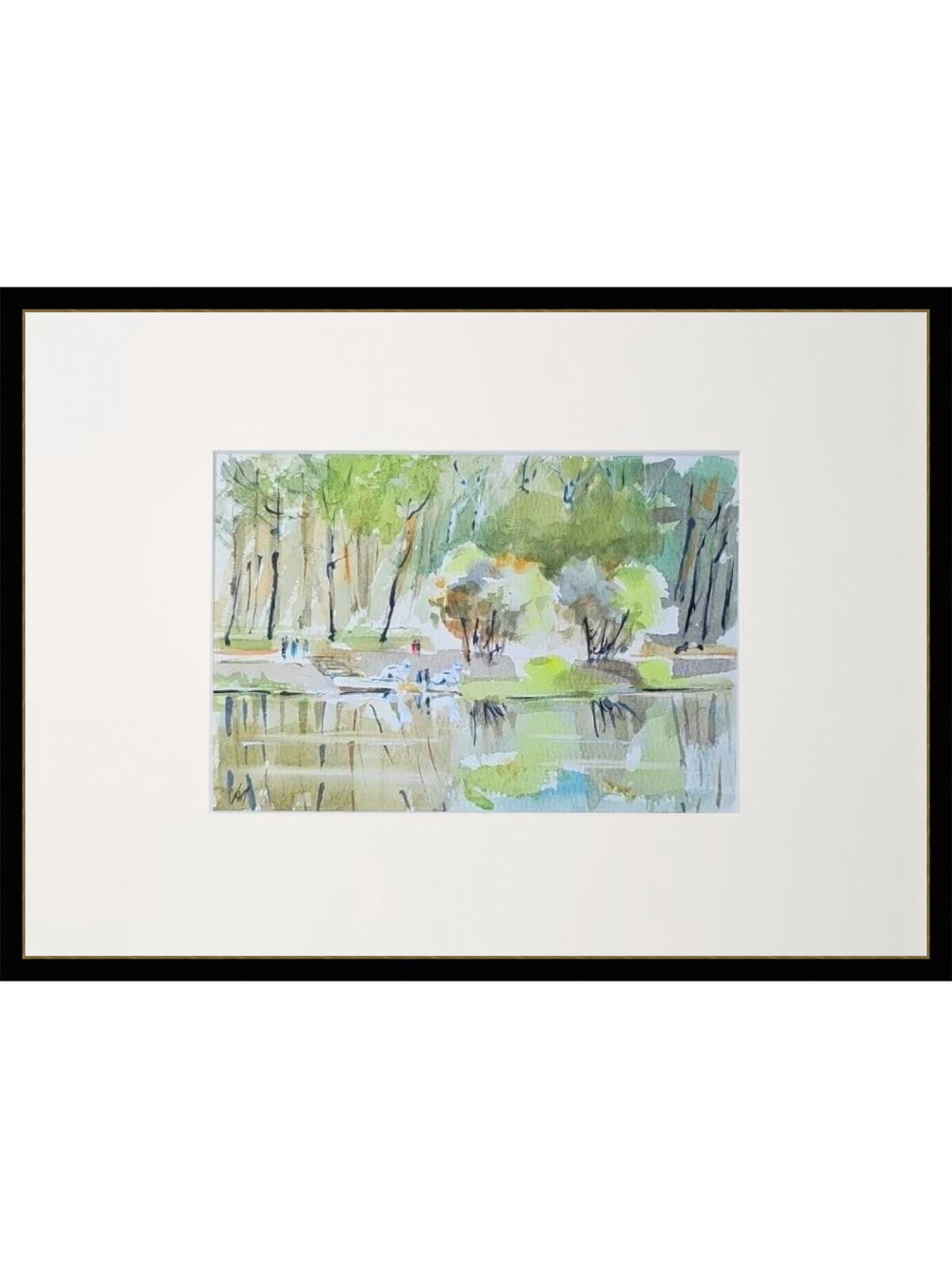 Картина авторская акварельная в паспарту 21х30 см на стену для интерьера "Верхний Царицынский пруд"