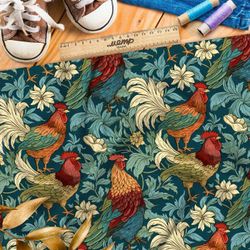 Ткань премиум шелк искусственный Армани сказочные петухи