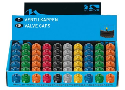 Колпачки для ниппеля авто алюминий анодир. цвета в ассорт. (50шт) M-WAVE