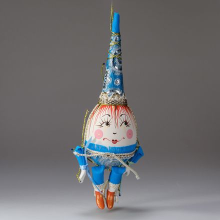 Ёлочная игрушка Клоун-яйцо в парчовом колпаке