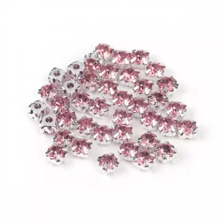 Стразы пришивные в цапах стекло, цв.светло-розовый 6 мм, 36шт