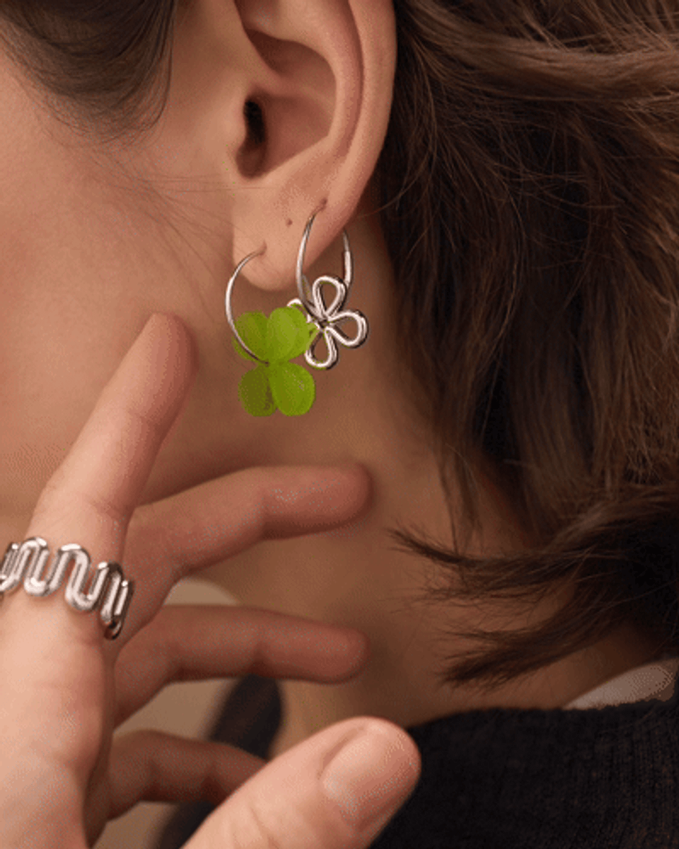 Cерьги-Кольца Цветы Листики