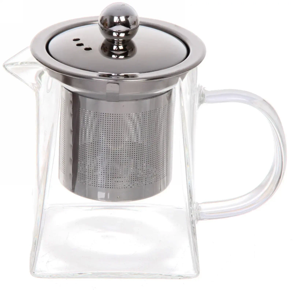 Чайник заварочный стеклянный 300мл «Хай-Тек» Трапеция с металлическим ситом Селфи