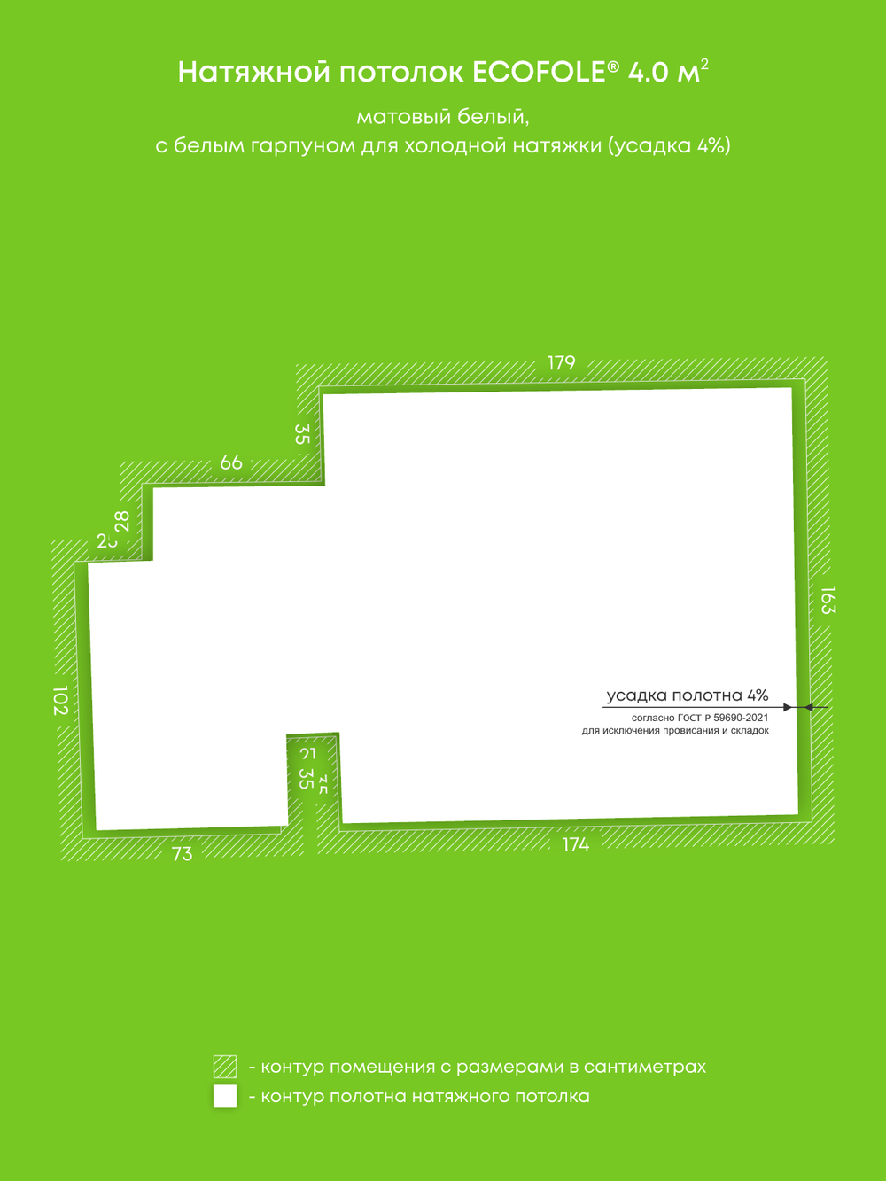 Матовый натяжной потолок 4 м2