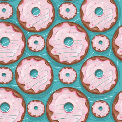 розовые пончики на бирюзовом фоне