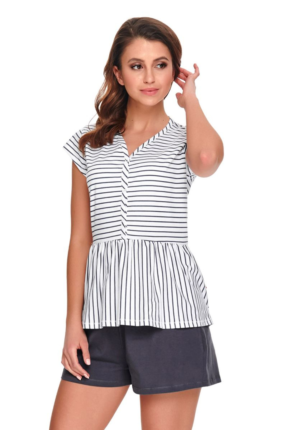 Женская пижама с однотонными короткими шортиками (Размер: XL) (Цвет: белый с серым)