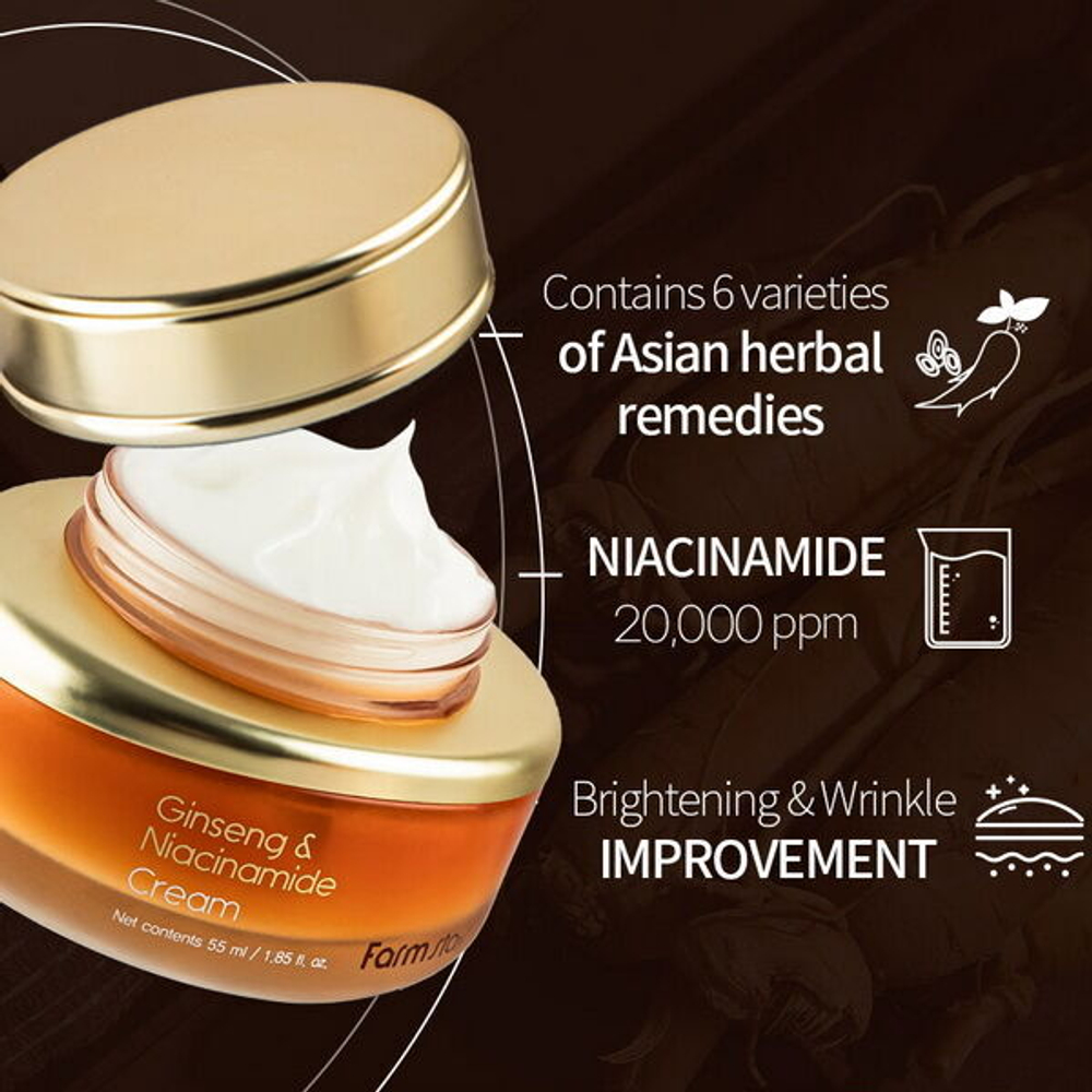 Крем с женьшенем и ниацинамидом для лица FarmStay Ginseng & Niacinamide Cream, 55мл